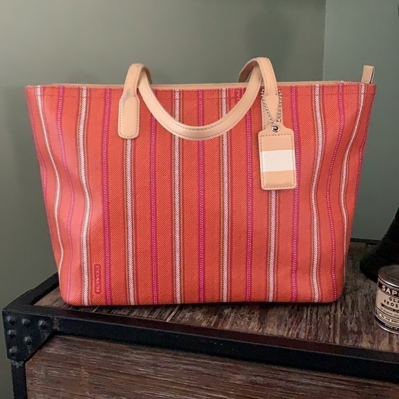 Coach Legacy Weekend Ticking Stripe PVC Zip Tote - Picture 3 of 16
